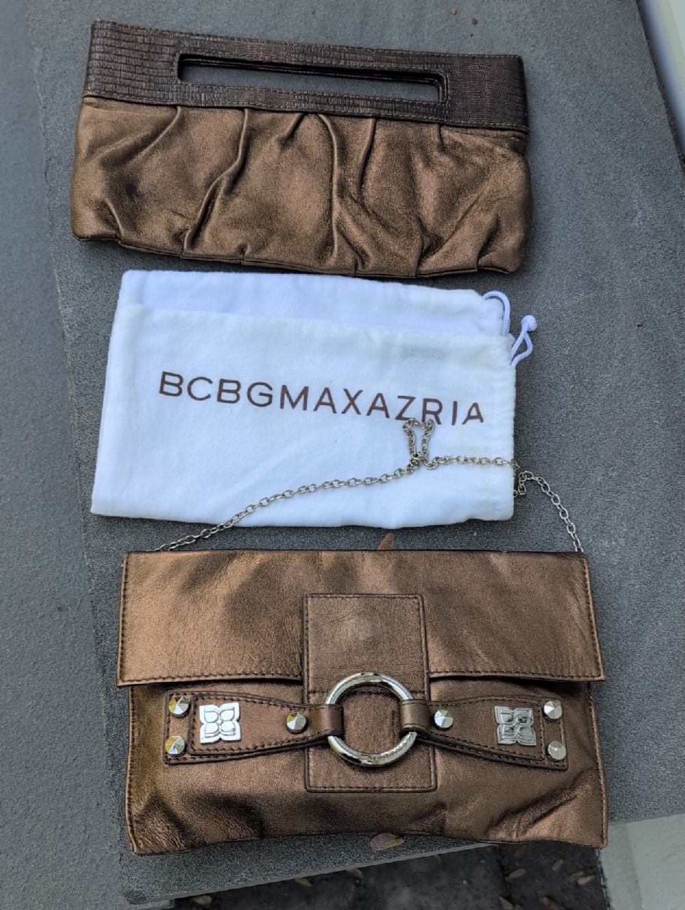 BCBGMaxAzria Metallic Bronze Clutch Set  One with Chain Strap